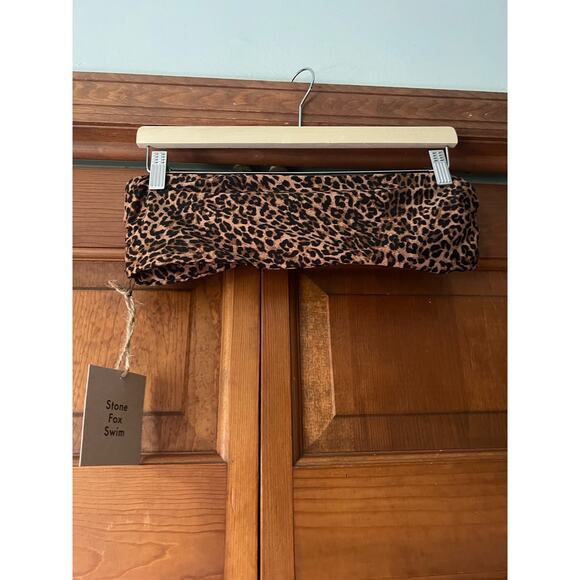NWT Free People Stone Fox Swim Lele Strapless Bikini Top Cheetah Print Sahara XL - Picture 7 of 8